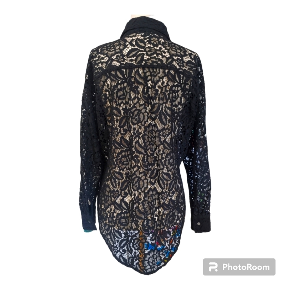 Loft Button Down Collared Top Black Lace Size Xs … - image 2